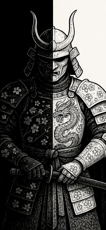 Samurai Black White Wallpaper 4K Yin Yang Warrior Aesthetic HD Mobile
