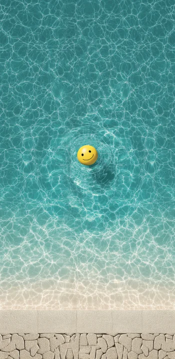 Smiley Face Floating in Water Wallpaper 4K | Summer Aesthetic Happy Background