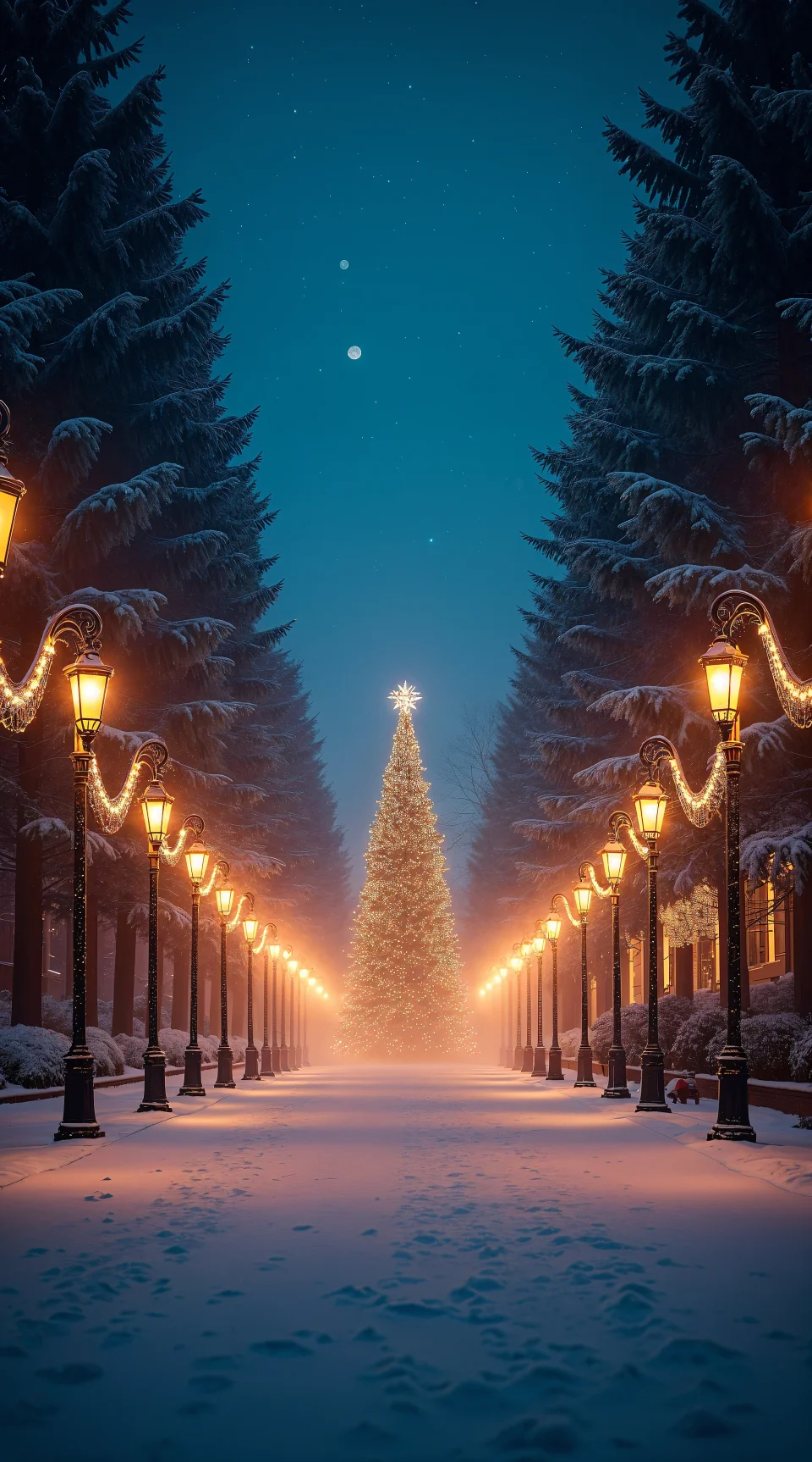 Snowy Christmas Pathway With Glowing Tree Wallpaper - Celebrations wallpaper - 4K
