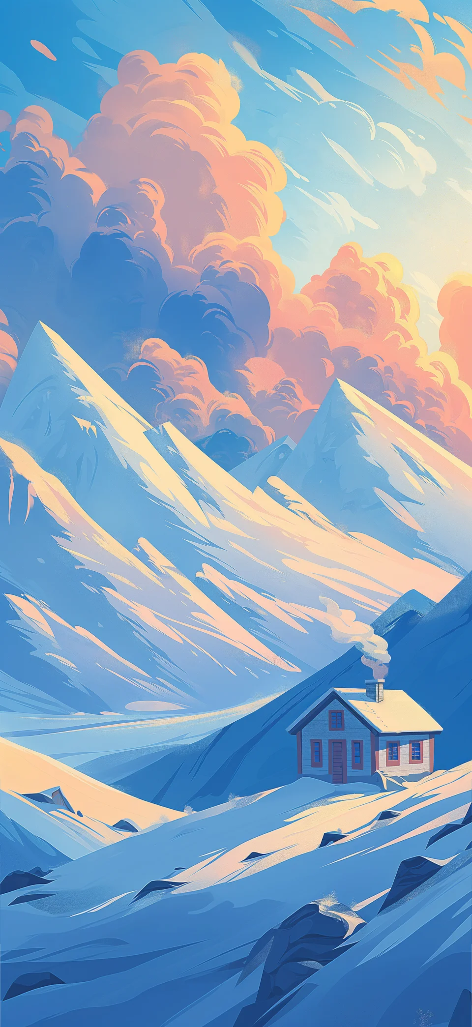 Snowy Mountain Cabin Wallpaper 4K - Aesthetic Sunset Clouds... - Artist wallpaper - 4K
