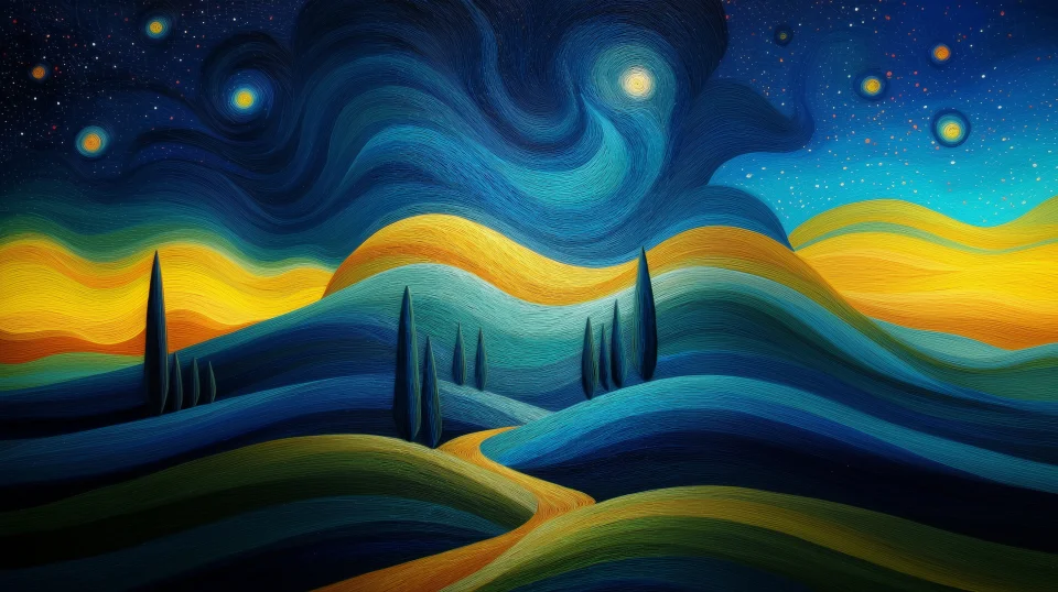 Starry Night Style Abstract Landscape Wallpaper 4K Van Gogh... - Artist wallpaper - 4K
