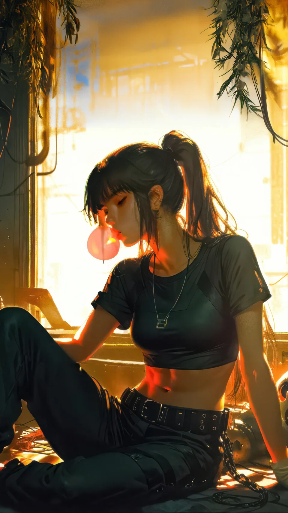 Sunlit Cyberpunk Girl Aesthetic 4K Phone Wallpaper - AI wallpaper - 4K