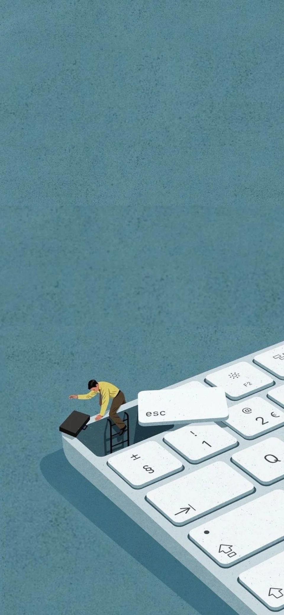 Surreal Escape Key 4K Wallpaper Man Climbing Keyboard & Blue... - Creative wallpaper - 4K