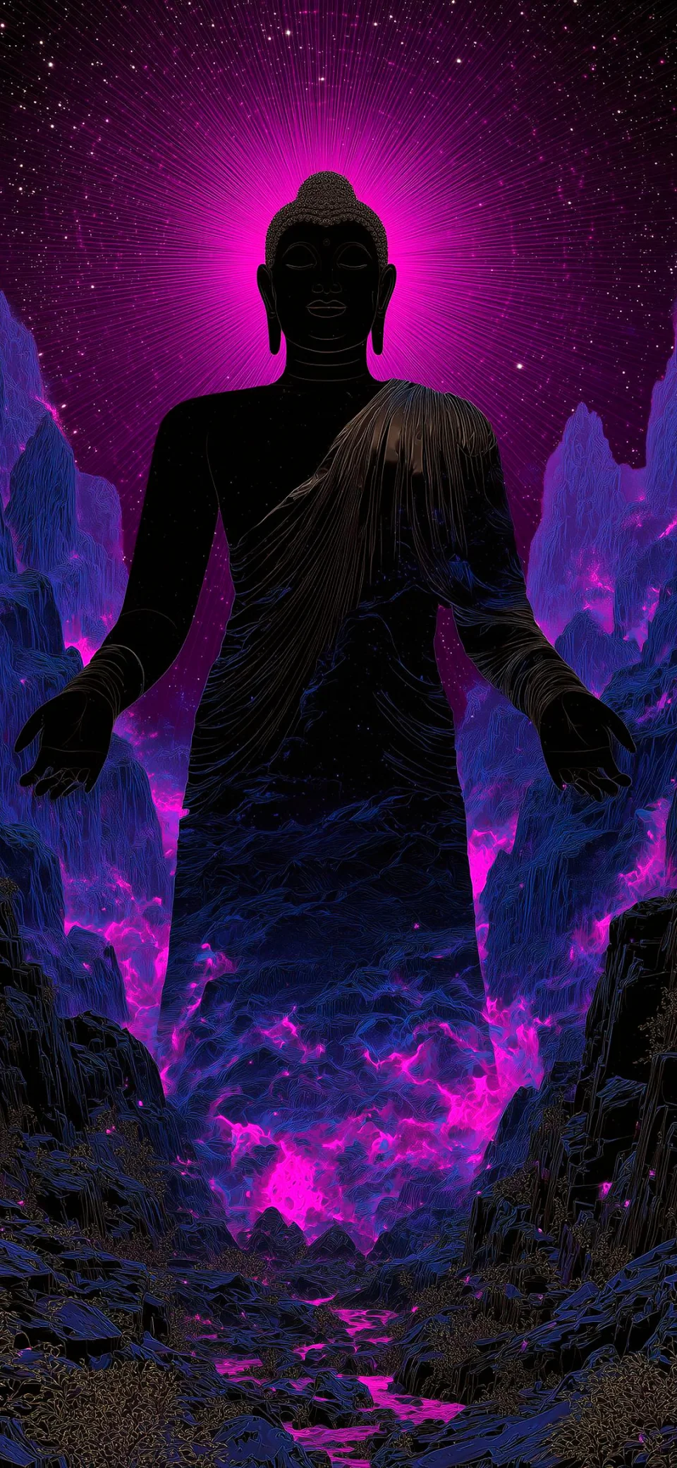 Synthwave Buddha Neon Vibe Wallpaper 4K - Artist wallpaper - 4K