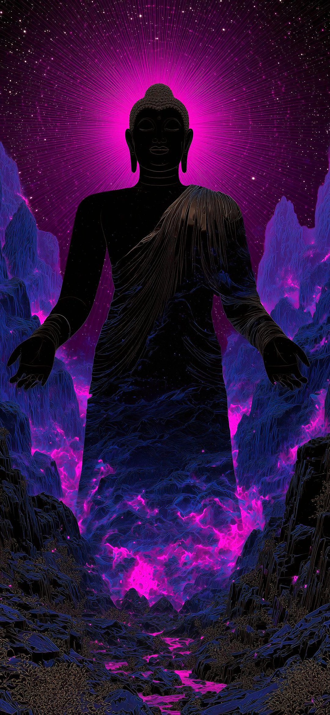 Synthwave Buddha Neon Vibe Wallpaper 4K - Artist wallpaper - 4K