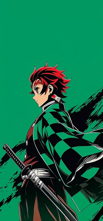 Tanjiro Kamado Minimal Green Aesthetic – Demon Slayer 4K Wallpaper