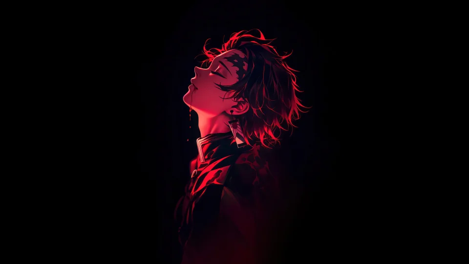 Tanjiro Kamado Red Aesthetic Wallpaper 4K - Anime wallpaper - 4K