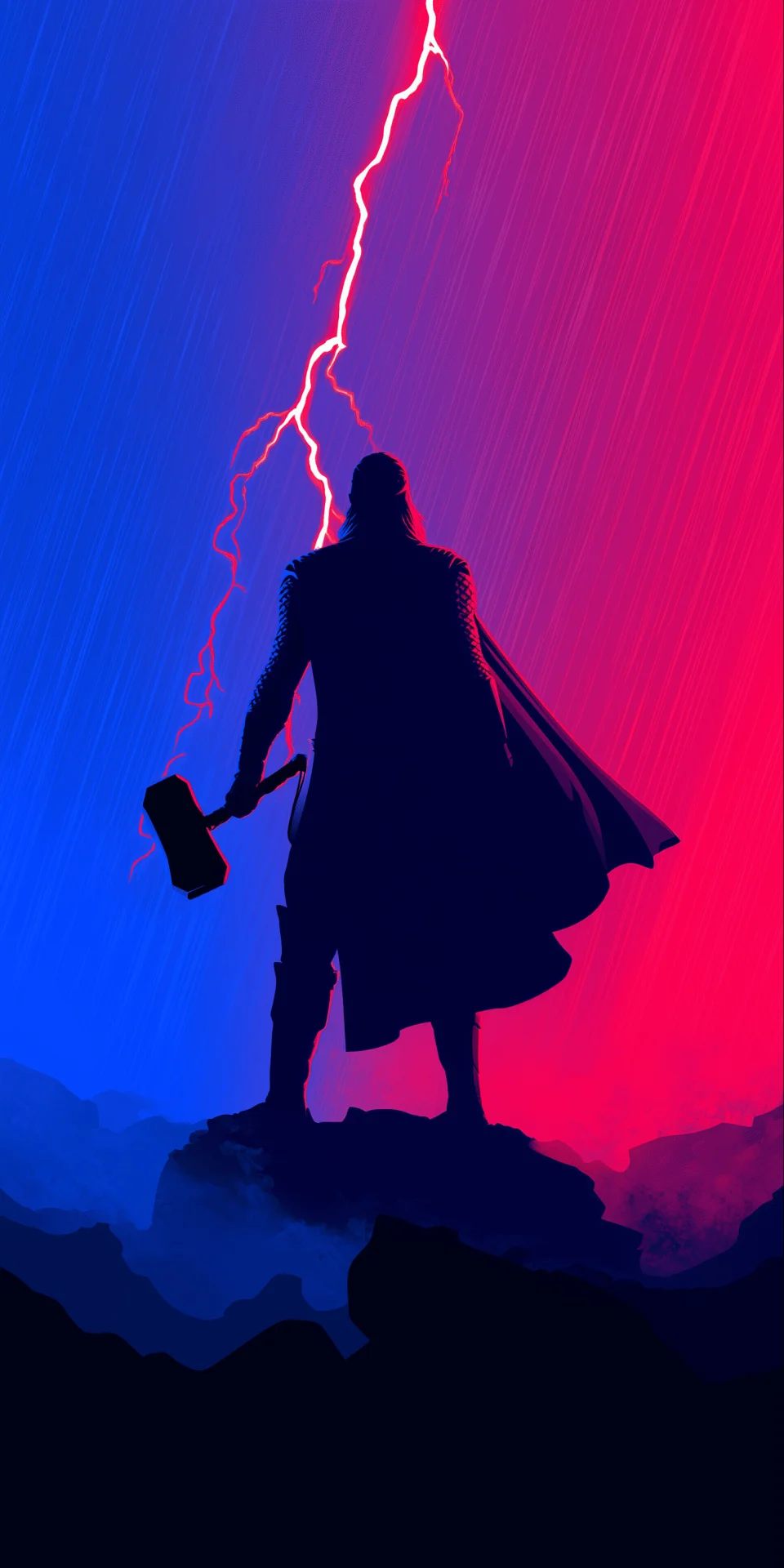 Thor Lightning Minimal Red Blue Aesthetic 4K Wallpaper - Superheroes wallpaper - 4K