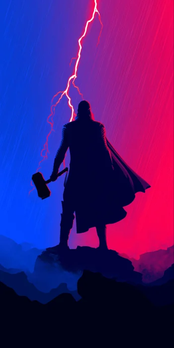 Thor Lightning Minimal – Red Blue Aesthetic 4K Wallpaper