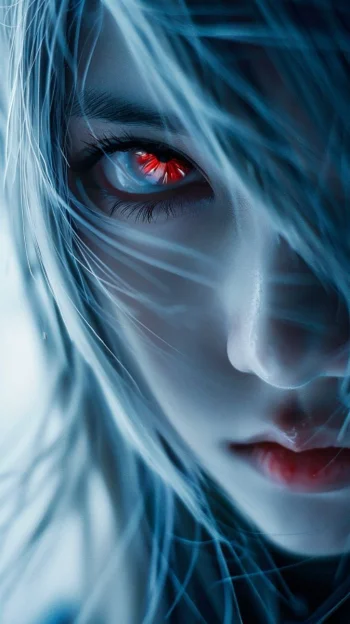 Title Red Eye Anime Girl Close Up 4K Wallpaper White Hair Aesthetic
