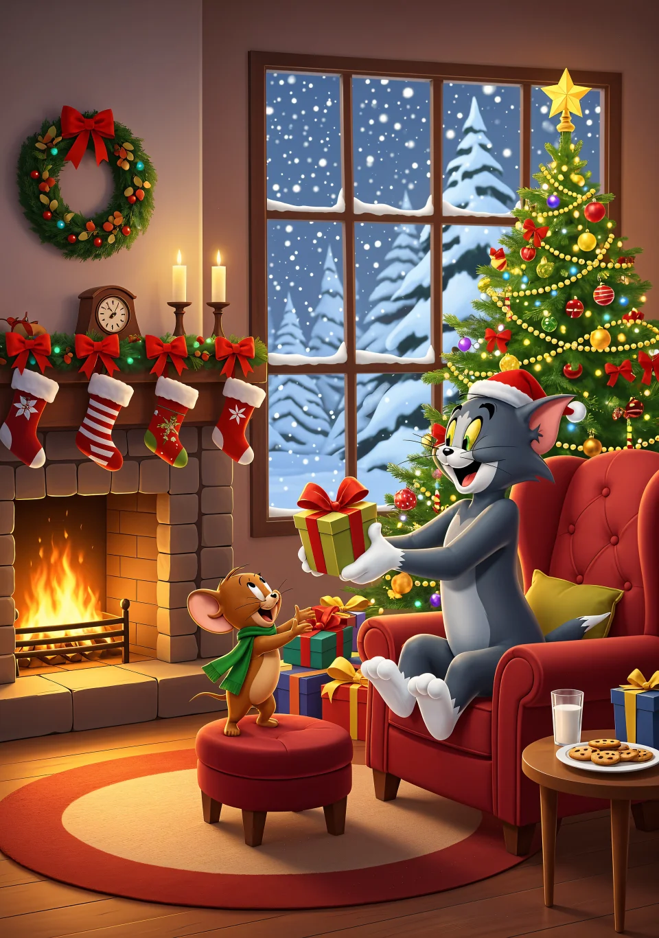 Tom & Jerry Cozy Christmas Night Wallpaper - Celebrations wallpaper - 4K