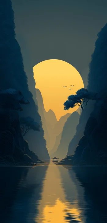 Tranquil Mountain Sunset Art Wallpaper 4k