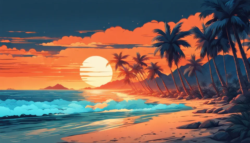 Tropical Paradise Sunset Art 4K Wallpaper - Artist wallpaper - 4K