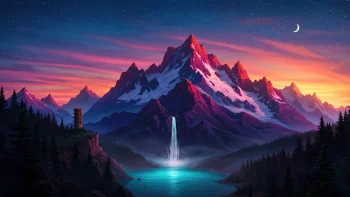 Waterfall In Mountains Art 4k wallpaper