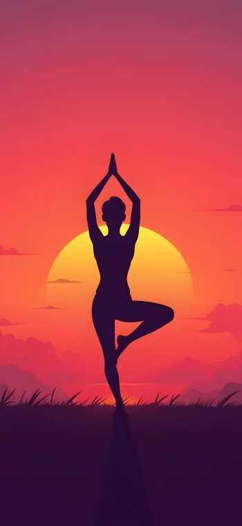 Yoga Pose Silhouette On A Gradient Sunset 4k wallpaper for phone