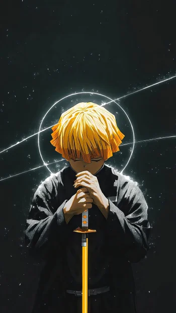 Zenitsu Agatsuma Dark Neon Glow Anime Wallpaper 4k