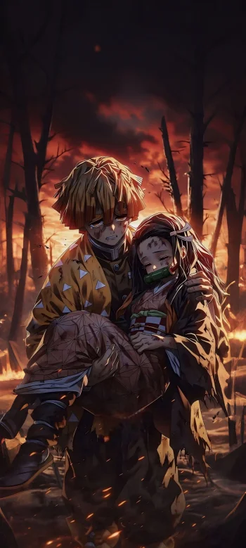 Zenitsu Protecting Nezuko – Emotional Demon Slayer 4K Wallpaper