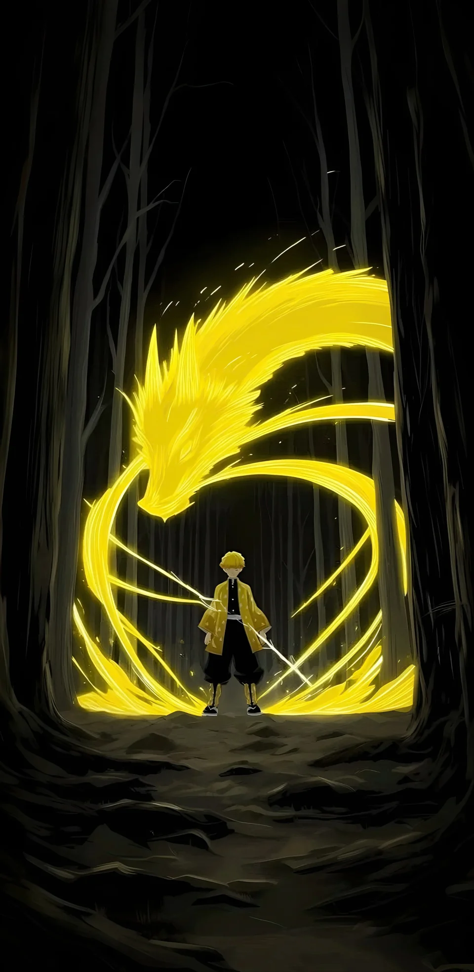 Zenitsu Thunder Breathing Yellow Dragon Wallpaper 4K - Anime wallpaper - 4K